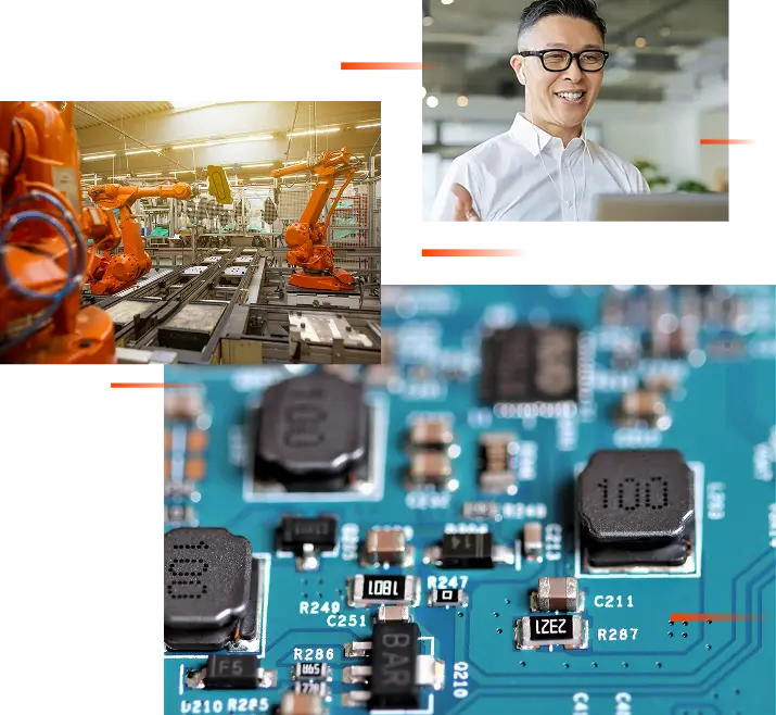 Manufacturing, consulting, and electronics scenes